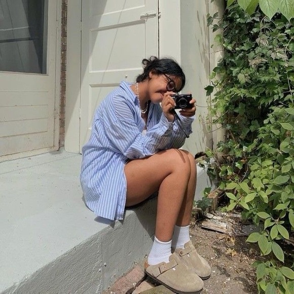 Birkenstock Suede Clog Mules in Taupe - Picture 5 of 5